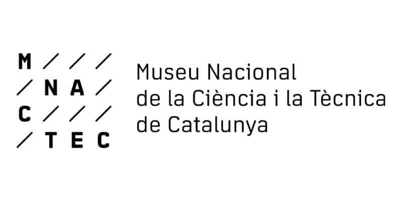 Logotipo del Museu Nacional de la Ciència i la Tècnica de Catalunya, en el que aparecen las siglas MNACTEC con líneas diagonales y el nombre del museo en catalán.