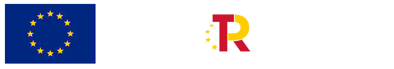 A la izquierda, la bandera de la Unión Europea; a la derecha, un texto en español sobre el programa NextGenerationEU, financiado por la UE, y el Plan de Recuperación, Transformación y Resiliencia de España, junto con el logotipo del plan.